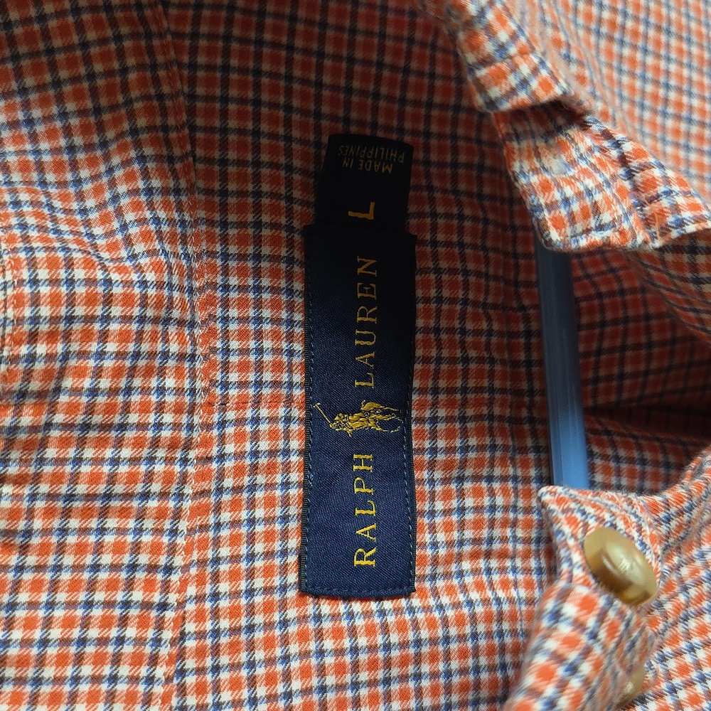 Polo by Ralph Lauren Men's Orange Checkered Shirt In Large - Picture 3 of 6